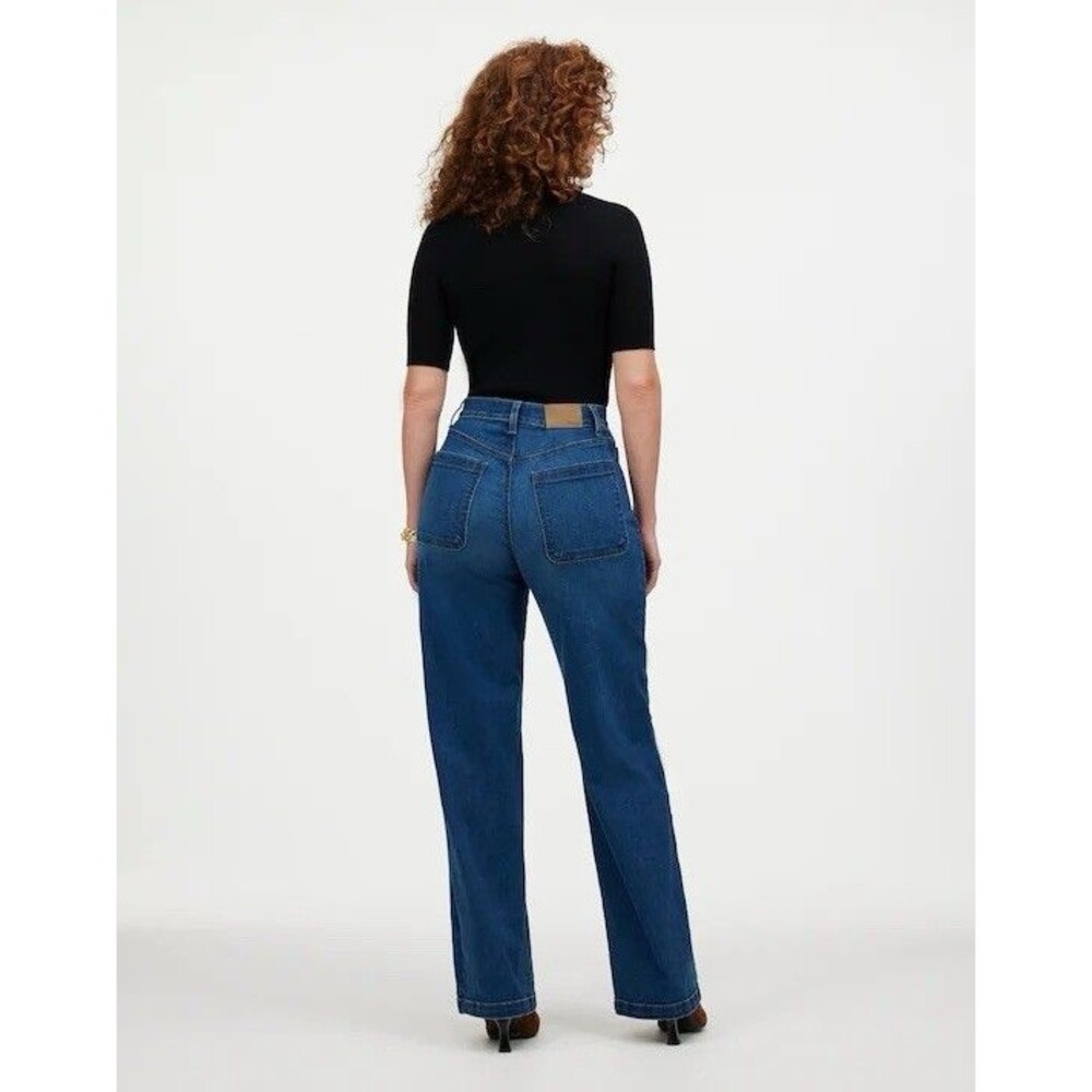 Madewell Emmett Size 30 Curvy High Rise Wide Leg Blue Jeans Patch Pockets - Picture 2 of 14